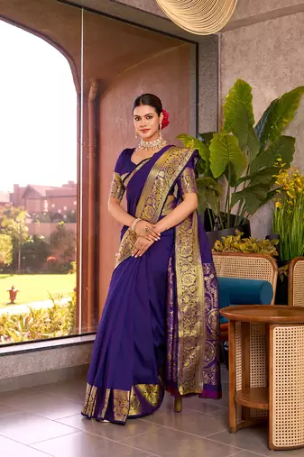 purple banarasi woven saree with blouse
