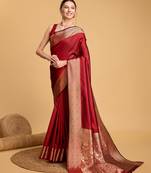 red banarasi soft woven saree with blouse