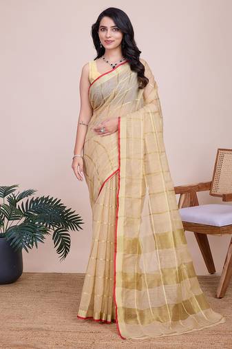 beige soft cotton woven saree with blouse