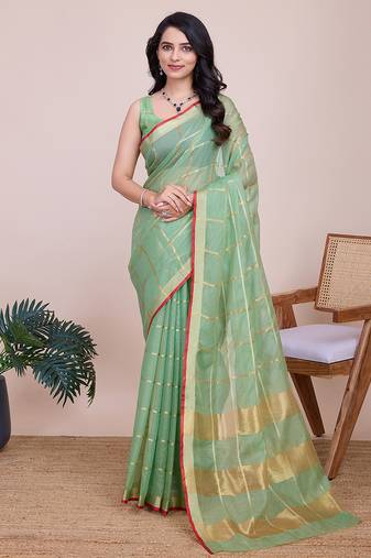 light green soft cotton woven saree with blouse