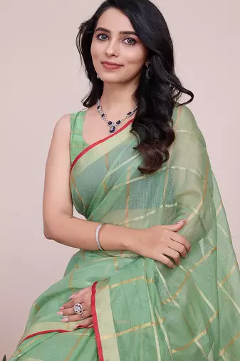 light green soft cotton woven saree with blouse
