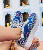 Blue sudede mirror work sneakers