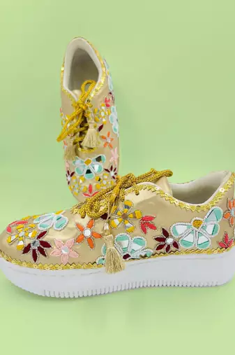 Golden rexxin thread & mirror work sneakers