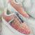Light pink suede threads, beads & nakshi work sneakers