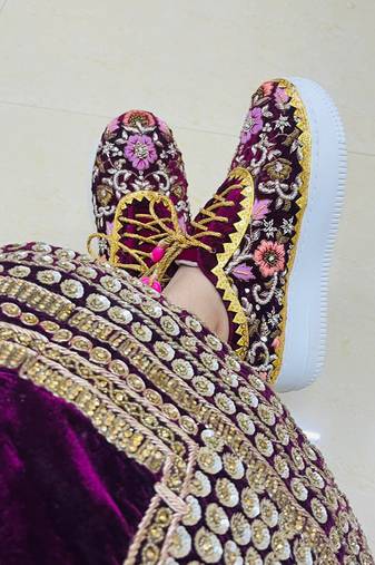 Purple suede thread, beads & nakshi work sneakers