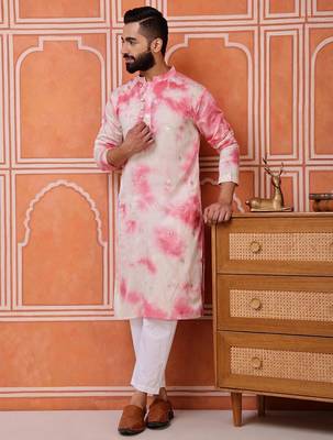 Men pink embroidered viscose blend tie-dye kurta with mirror buti 3