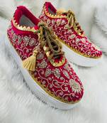 Pink suede thread & zari work sneakers