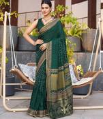 green soft cotton woven saree with blouse