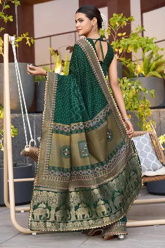 green soft cotton woven saree with blouse
