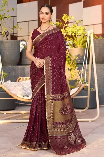 maroon soft cotton woven saree with blouse