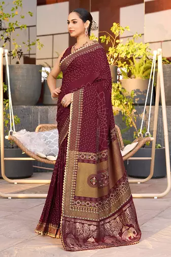maroon soft cotton woven saree with blouse