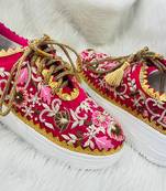 Red suede thread, nakshi & zari work sneakers