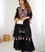 Black Colour Khadi Cotton Embroidery And Mirror Work Navratry Co-Ord Set