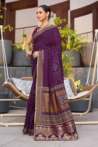 purple soft cotton woven saree with blouse
