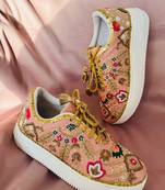 Light pink suede thread, nakshi, sippi & zari work sneakers