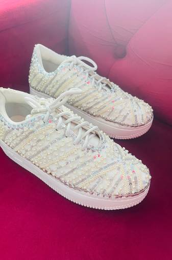 White suede beads & sippi work  sneakers
