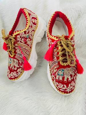 Red suede beads, thread & sippi work sneakers 1