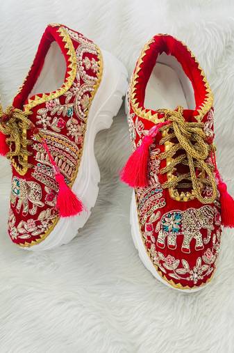 Red suede beads, thread & sippi work sneakers