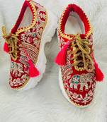 Red suede beads, thread & sippi work sneakers