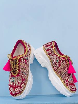 Red suede beads, thread & sippi work sneakers 2