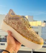 Cream suede zari & nakshi work sneakers