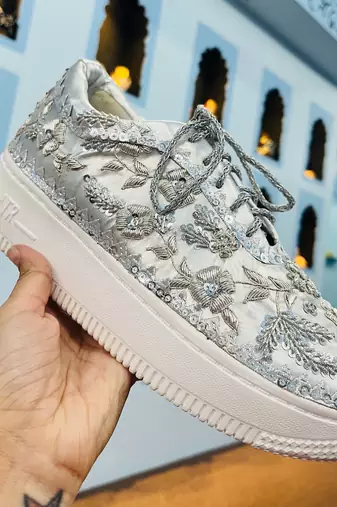 Silver rexxin zari, sippi work sneakers