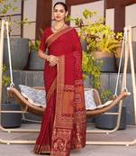 red soft cotton woven saree with blouse