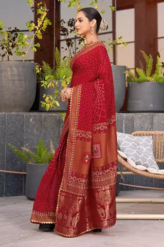 red soft cotton woven saree with blouse