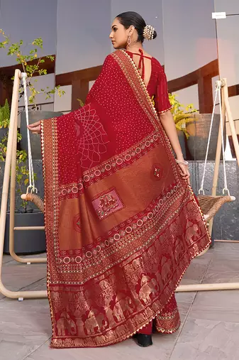 red soft cotton woven saree with blouse