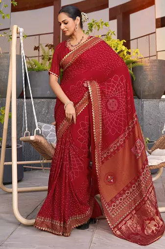 red soft cotton woven saree with blouse