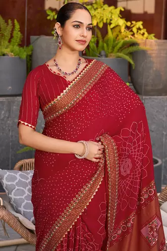 red soft cotton woven saree with blouse