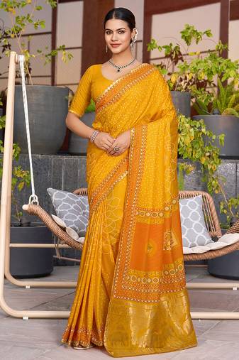 yellow soft cotton woven saree with blouse