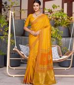 yellow soft cotton woven saree with blouse