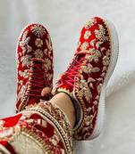 Red suede zari, sippi work sneakers