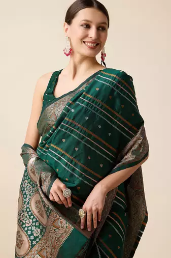 green zari weave jacquard saree
