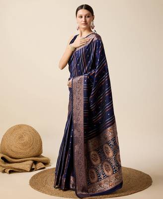 navy blue zari weave jacquard saree 2