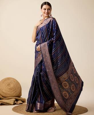 navy blue zari weave jacquard saree 3