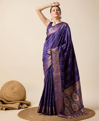 purple zari weave jacquard saree 1