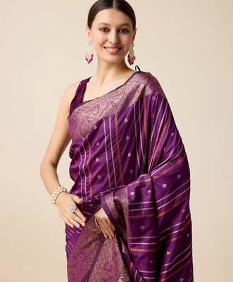 wine zari weave jacquard saree 4