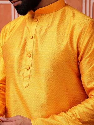 Men mustard yellow georgette kurta featuring soft feather feel fabric 5