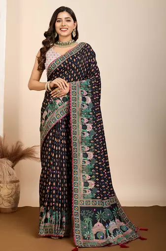 black  maslin cotton saree with blouse