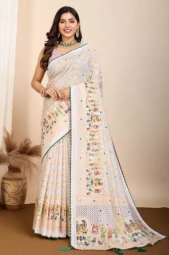 white  maslin cotton saree with blouse