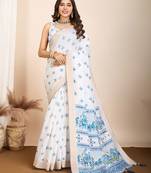 blue soft cotton saree with jari border shine