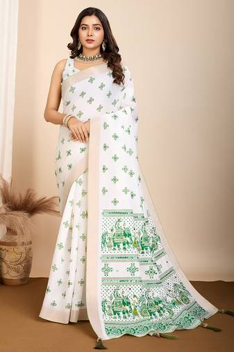 green soft cotton saree with jari border shine