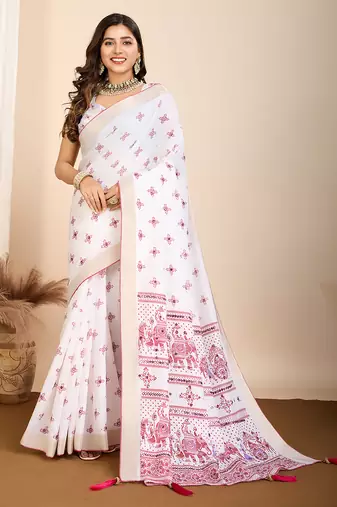 pink soft cotton saree with jari border shine