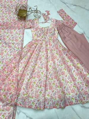 Pastel Pink Printed Anarkali     Elegant Full Flare with Matching Dupatta 6