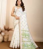light green soft cotton saree with jari border shine