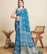 blue semi cotton sequin saree