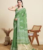 green semi cotton sequin saree