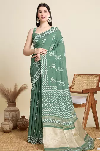 dark green semi cotton sequin saree